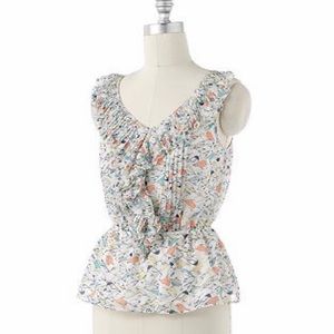 Lauren Conrad Ruffle Peplum Bird Print Blouse
